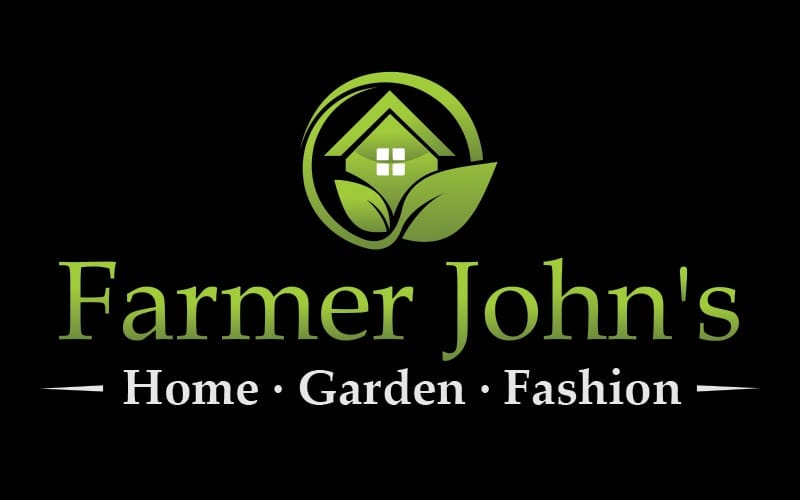 FJ_Logo_2016 Logo for "Farmer John's" featuring a green house with leaves, and the words "Home · Garden · Fashion" on a black background.