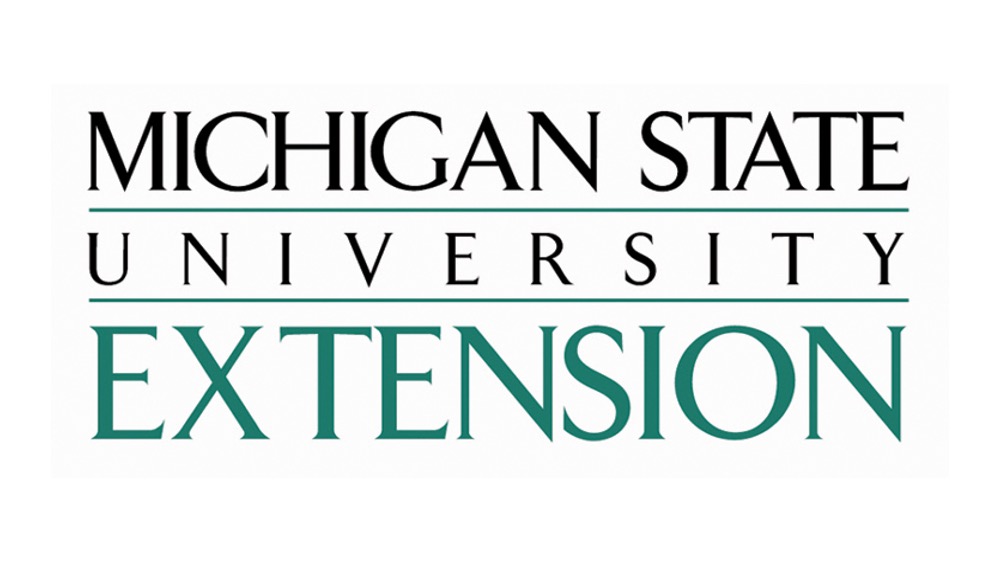 Logo for Michigan State University Extension, featuring the institution's name in black and green text on a white background.